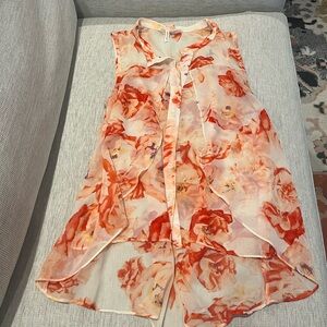 BCBGeneration Coral Ruffled Sleeveless Hi-Lo Blouse